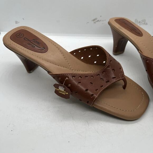 Fioni Brown Leather Laser Cut Heeled Sandal Size 10 - Picture 7 of 12